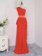 New Arrival Floor Length Zipper Quinceanera Dama Dress Coral Red for Prom and Party and Wedding Party with Pick Ups