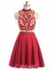Mini Length Red Prom Party Dress Chiffon Sleeveless Beading