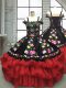 Lovely Sleeveless Floor Length Embroidery and Ruffled Layers Lace Up Pageant Gowns For Girls with Red And Black