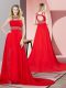 Red Sleeveless Chiffon Brush Train Backless Homecoming Dress for Prom and Party and Military Ball
