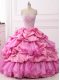 Organza and Taffeta Sweetheart Sleeveless Lace Up Beading and Ruffles and Pick Ups Sweet 16 Dresses in Rose Pink