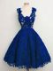 Sweet Royal Blue Sleeveless Knee Length Lace Lace Up Damas Dress
