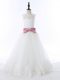 White Sleeveless Lace and Bowknot Floor Length Kids Pageant Dress