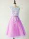 Lilac Tulle Lace Up Scoop Sleeveless Knee Length Bridesmaid Dress Lace