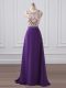 Purple Sleeveless Chiffon Brush Train Zipper Prom Evening Gown for Prom and Military Ball and Sweet 16