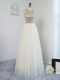 Exquisite Scoop Sleeveless Bridesmaid Dresses Floor Length Sequins Light Yellow Tulle
