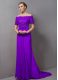 High Quality Eggplant Purple Chiffon Zipper Off The Shoulder Short Sleeves Mother Of The Bride Dress Sweep Train Lace