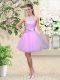 Tulle Halter Top Sleeveless Lace Up Lace and Belt Bridesmaid Gown in Lavender
