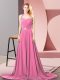 Excellent Zipper Evening Dress Pink for Prom and Party and Military Ball and Beach with Beading and Ruching Brush Train