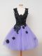 Custom Fit Straps Sleeveless Bridesmaids Dress Knee Length Lace Lavender Tulle