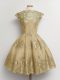 Chic Brown Cap Sleeves Knee Length Lace Lace Up Wedding Party Dress