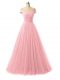Popular Floor Length Lace Up Prom Dresses Baby Pink for Prom and Party and Military Ball with Ruching