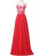 Customized Red Chiffon Lace Up Prom Party Dress Sleeveless Lace and Appliques