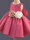 Cute Hot Pink Sleeveless Mini Length Bowknot and Hand Made Flower Clasp Handle Toddler Flower Girl Dress