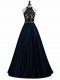 Exquisite Two Pieces Homecoming Dress Navy Blue Halter Top Taffeta Sleeveless Floor Length Zipper