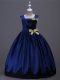 Royal Blue A-line Taffeta Square Sleeveless Appliques and Bowknot Floor Length Zipper Toddler Flower Girl Dress