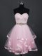 Baby Pink A-line Sweetheart Sleeveless Tulle Mini Length Zipper Beading and Lace and Ruffles Court Dresses for Sweet 16