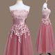 Pink Quinceanera Court of Honor Dress Prom and Party and Wedding Party with Appliques Strapless Sleeveless Lace Up