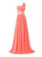 Watermelon Red Quinceanera Court of Honor Dress Prom and Party and Wedding Party with Ruching One Shoulder Sleeveless Lace Up