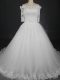 Romantic White Wedding Dresses Wedding Party with Lace Off The Shoulder Half Sleeves Lace Up