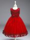 Red Ball Gowns Scoop Sleeveless Tulle Tea Length Zipper Appliques and Bowknot Pageant Gowns For Girls