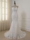 Spectacular White Sleeveless Brush Train Lace and Appliques Wedding Dress