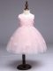High Class Baby Pink Scoop Zipper Appliques and Bowknot Little Girls Pageant Gowns Sleeveless