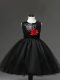 Dazzling Tulle Scoop Sleeveless Zipper Sequins and Hand Made Flower Flower Girl Dress in Black