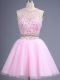 Pink Scoop Zipper Beading and Lace Bridesmaid Gown Sleeveless