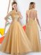 Fashion A-line Quinceanera Court Dresses Champagne Bateau Tulle Sleeveless Floor Length Backless