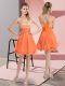 Orange Organza Lace Up Prom Dress Sleeveless Mini Length Beading and Ruffled Layers and Ruching