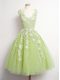 Attractive V-neck Sleeveless Lace Up Damas Dress Yellow Green Tulle