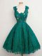 Fashionable A-line Wedding Party Dress Dark Green Straps Lace Sleeveless Knee Length Lace Up