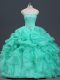 Flirting Sweetheart Sleeveless Lace Up Quince Ball Gowns Apple Green Organza