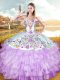 Glamorous Lilac Sweetheart Neckline Embroidery and Ruffled Layers Quinceanera Gowns Sleeveless Lace Up