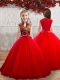 Floor Length Red Little Girls Pageant Dress Tulle Sleeveless Appliques