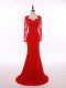 Red Zipper Mother of Bride Dresses Lace and Appliques Long Sleeves Floor Length