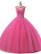 Romantic Tulle Scoop Sleeveless Lace Up Beading and Lace Sweet 16 Quinceanera Dress in Hot Pink