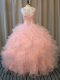Glorious Ball Gowns Quinceanera Gown Pink Scoop Tulle Sleeveless Floor Length Lace Up