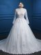White Long Sleeves Court Train Lace and Appliques Wedding Gowns