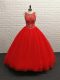 Classical Sleeveless Beading Zipper Quinceanera Gowns with Red Brush Train