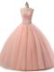 Best Peach Lace Up Scoop Beading and Lace 15 Quinceanera Dress Tulle Sleeveless