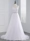 White Zipper Scoop Beading and Lace and Appliques Wedding Dress Chiffon Sleeveless Brush Train