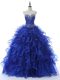 Luxurious Royal Blue Ball Gowns Organza Sweetheart Sleeveless Beading and Ruffles Floor Length Lace Up Quinceanera Gowns