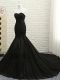 Tulle Sweetheart Sleeveless Court Train Lace Up Lace and Appliques Evening Gowns in Black