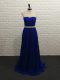 Stylish Royal Blue Zipper Prom Dresses Beading Sleeveless Brush Train