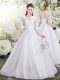 Floor Length A-line Half Sleeves White Wedding Gowns Lace Up