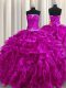 Admirable Strapless Sleeveless Ball Gown Prom Dress Floor Length Beading and Ruffles Fuchsia Organza