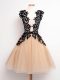 Champagne Tulle Lace Up Straps Sleeveless Knee Length Wedding Guest Dresses Lace