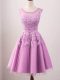 Trendy Knee Length Lace Up Bridesmaid Gown Lilac for Prom and Party and Wedding Party with Lace